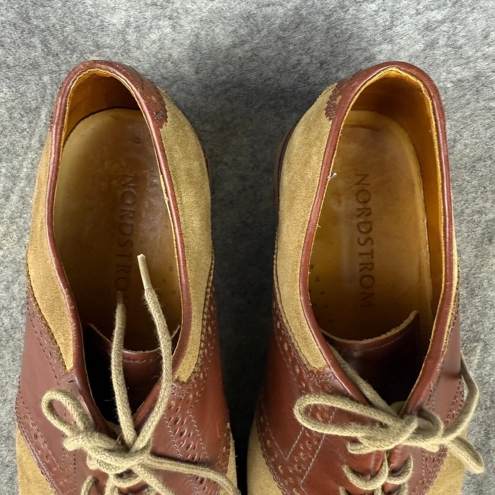 Nordstrom Mens Saddle‎ Shoes Brown Tan  Leather Casual Oxford Size 7.5 Classic